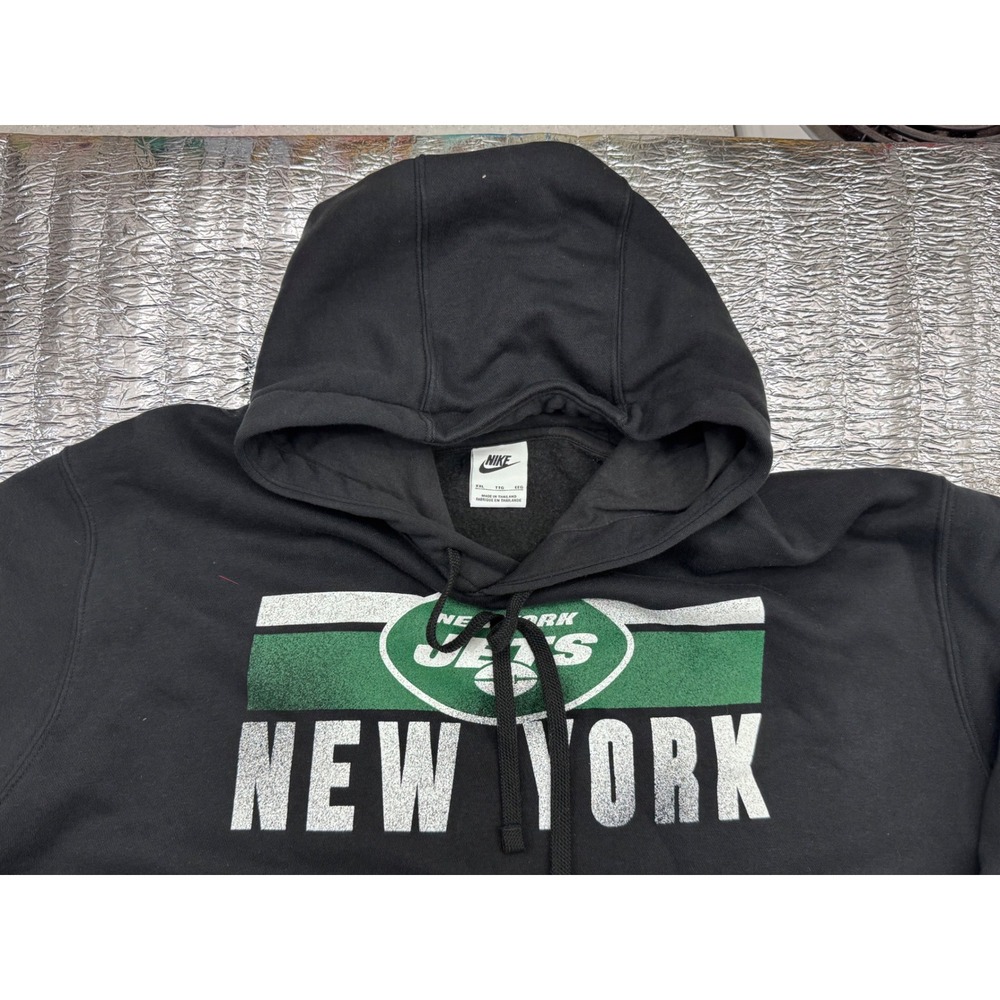 Nike New York Jets NFL Hoodie Mens XXL Black Distressed Graphic Sweatshirt
